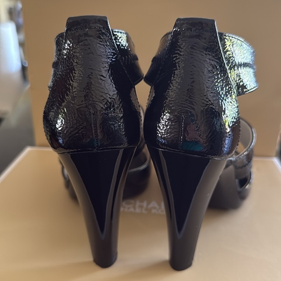 Michael Kors Black Crinkled Patent Berkley Strap Heels with Zipper Detail - Picture 3 of 11